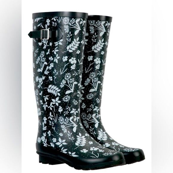 NWT Mountain Warehouse Women’s Tall Rain Boots US 8 - Floral Print Wellies - Picture 1 of 14